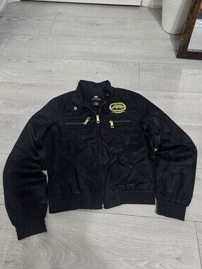 Vintage Y2K Ecko Red Nylon Utility Bomber Jacket - Black Gold